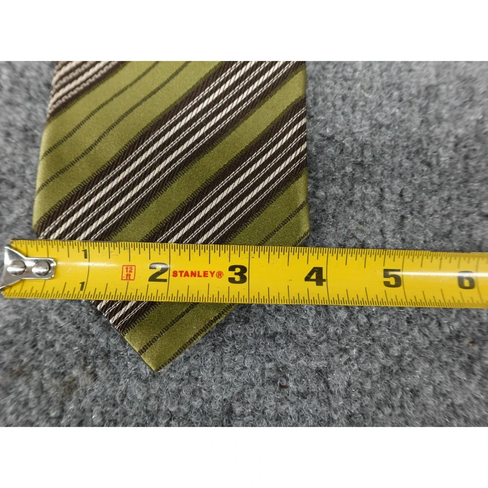 Giorgio Armani Necktie Mens‎ OS Olive Green Good Striped Silk Made in Italy